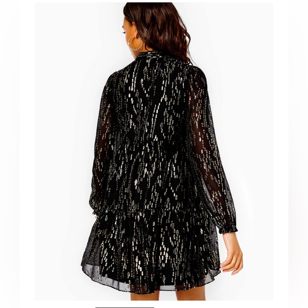 Lilly Pulitzer Winona Silk Swing Dress Onyx Fish Clip Gold Chiffon Size S NWT - Picture 7 of 13